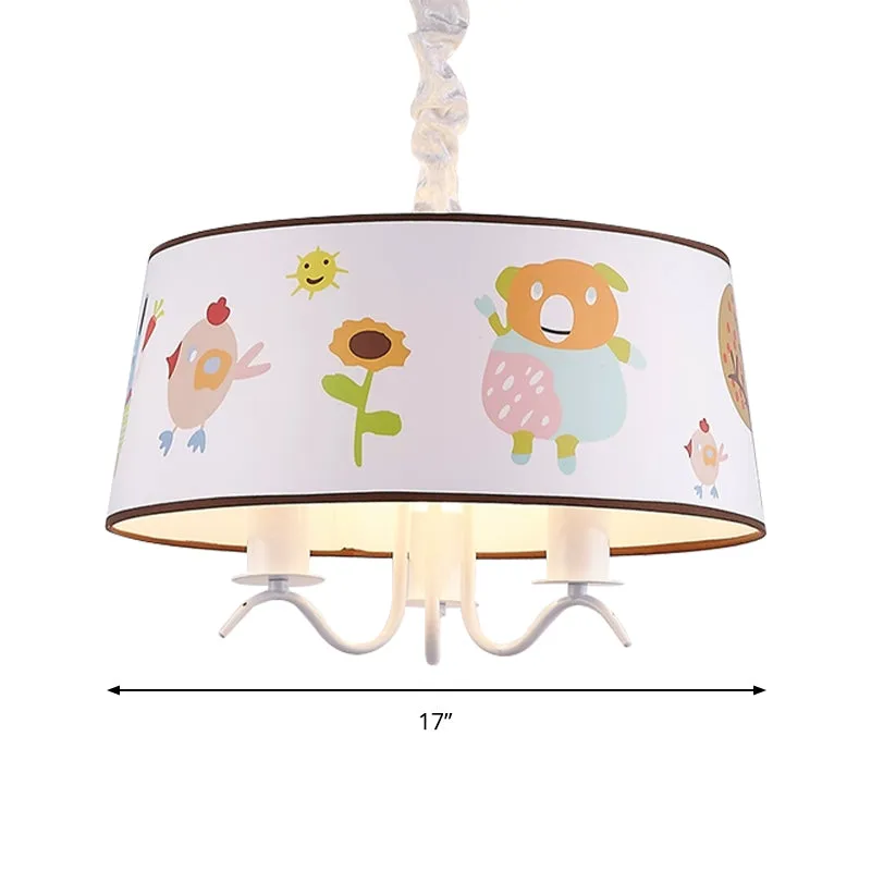Stoffen trommelkroonluchter met schattige hanglamp voor kleuters wit Clearhalo
