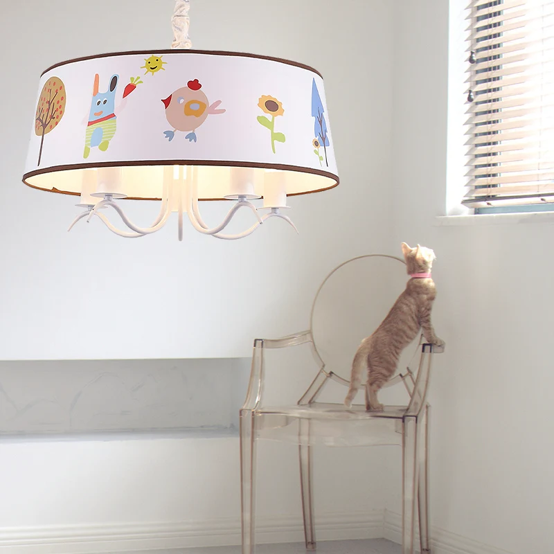 Stoffen trommelkroonluchter met schattige hanglamp voor kleuters wit Clearhalo