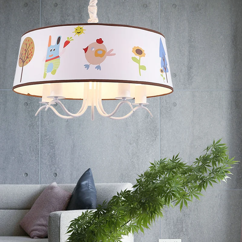 Stoffen trommelkroonluchter met schattige hanglamp voor kleuters wit Clearhalo