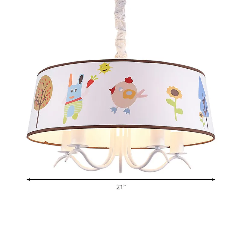 Stoffen trommelkroonluchter met schattige hanglamp voor kleuters wit Clearhalo
