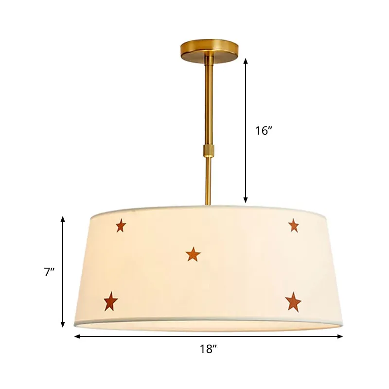 Stoffen trommelkroonluchter met ster, eenvoudige hanglamp voor volwassenenslaapkamer, wit Clearhalo