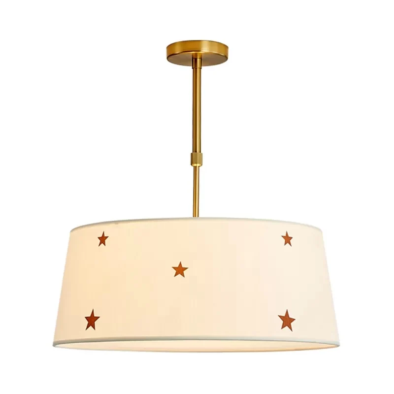 Stoffen trommelkroonluchter met ster, eenvoudige hanglamp voor volwassenenslaapkamer, wit Clearhalo