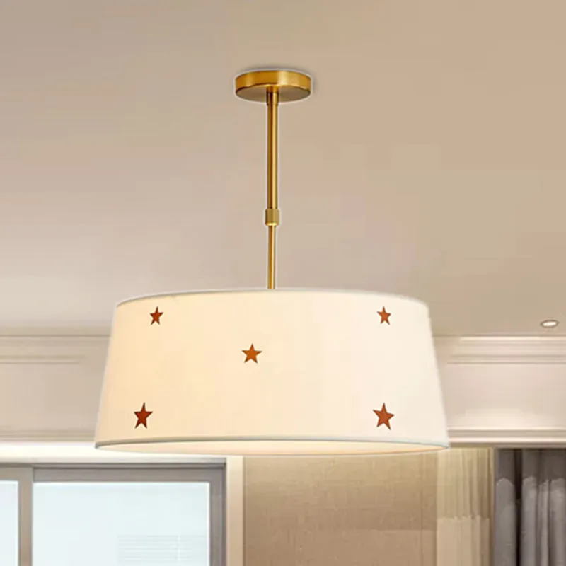 Stoffen trommelkroonluchter met ster, eenvoudige hanglamp voor volwassenenslaapkamer, wit Clearhalo