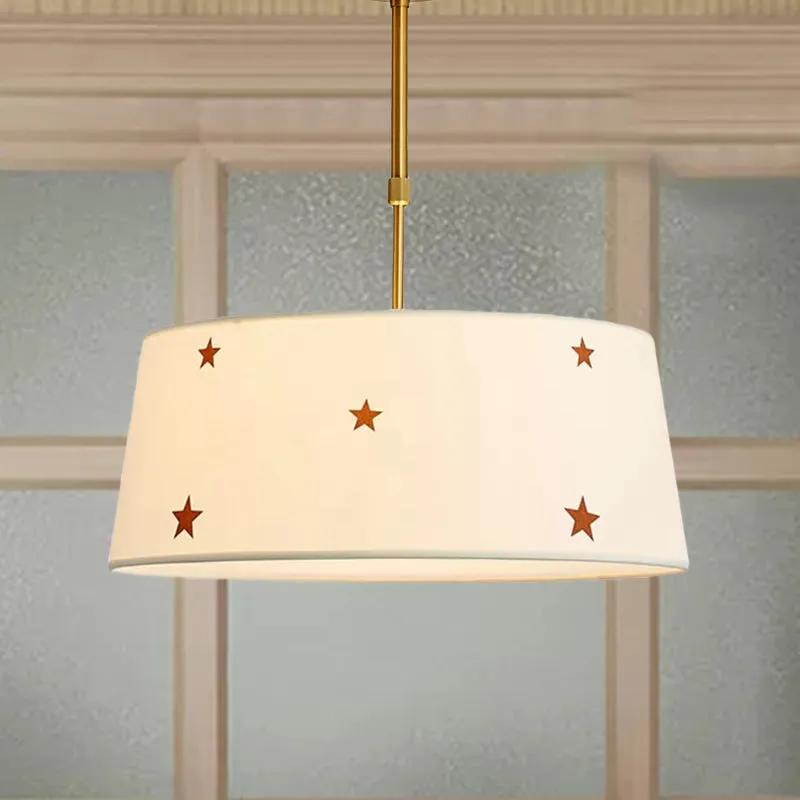 Stoffen trommelkroonluchter met ster, eenvoudige hanglamp voor volwassenenslaapkamer, wit Clearhalo