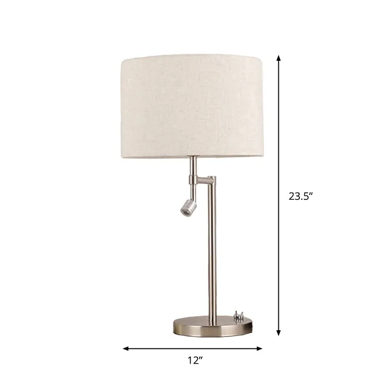 Stoffen trommelvormige tafelverlichting Minimalistisch 1-lamps wit nachtkastje met draaibare spot Clearhalo