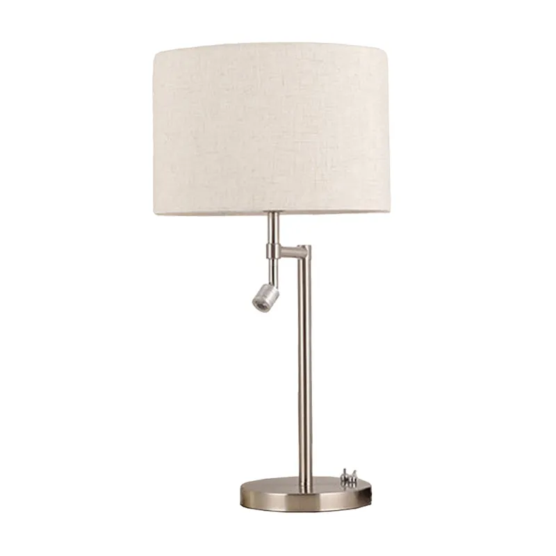 Stoffen trommelvormige tafelverlichting Minimalistisch 1-lamps wit nachtkastje met draaibare spot Clearhalo