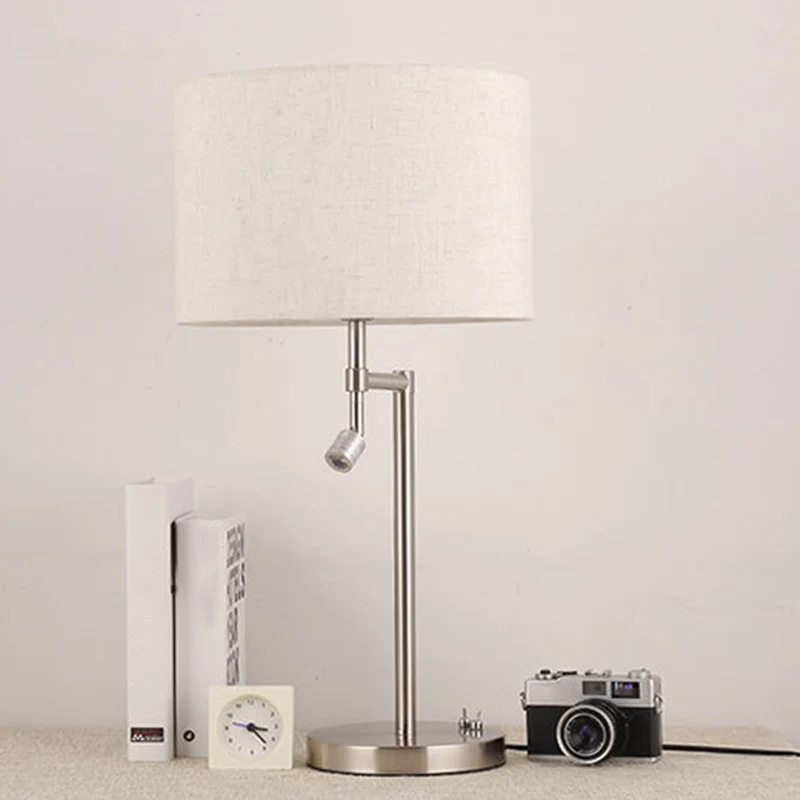 Stoffen trommelvormige tafelverlichting Minimalistisch 1-lamps wit nachtkastje met draaibare spot Clearhalo