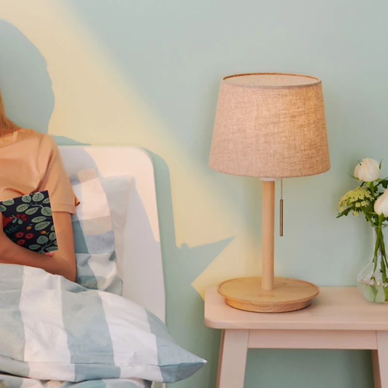 Stoffen uitlopende taaklamp Moderne nachtkastjelamp met 1 lamp vlas met trekketting Clearhalo