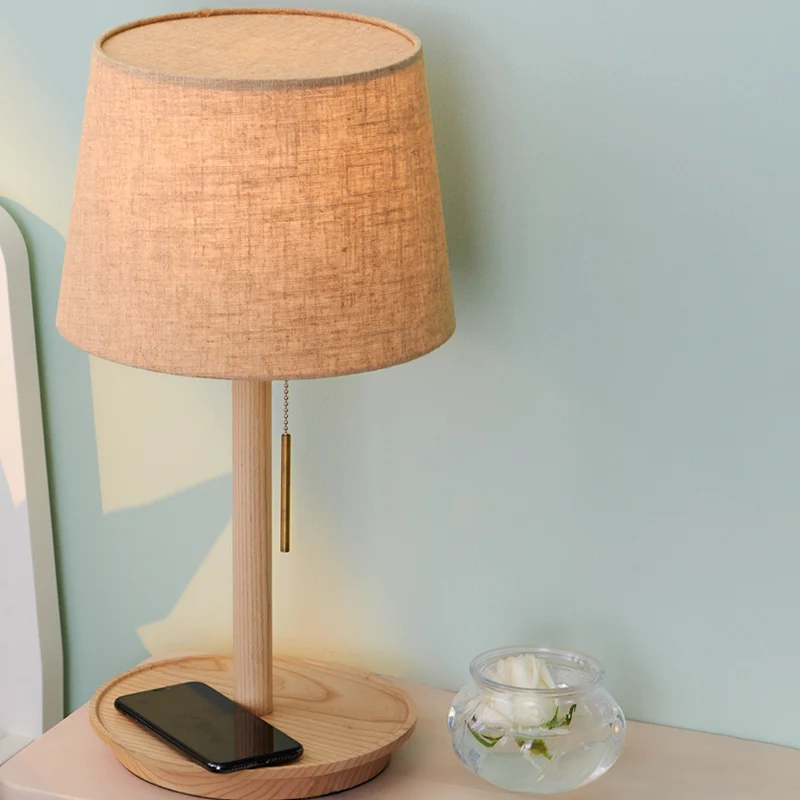 Stoffen uitlopende taaklamp Moderne nachtkastjelamp met 1 lamp vlas met trekketting Clearhalo