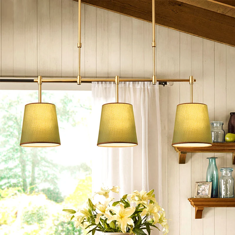 Stoffen vat eiland hanglamp Traditionele 3-lichts eetkamer hanglamp wit/groen/vlas Clearhalo