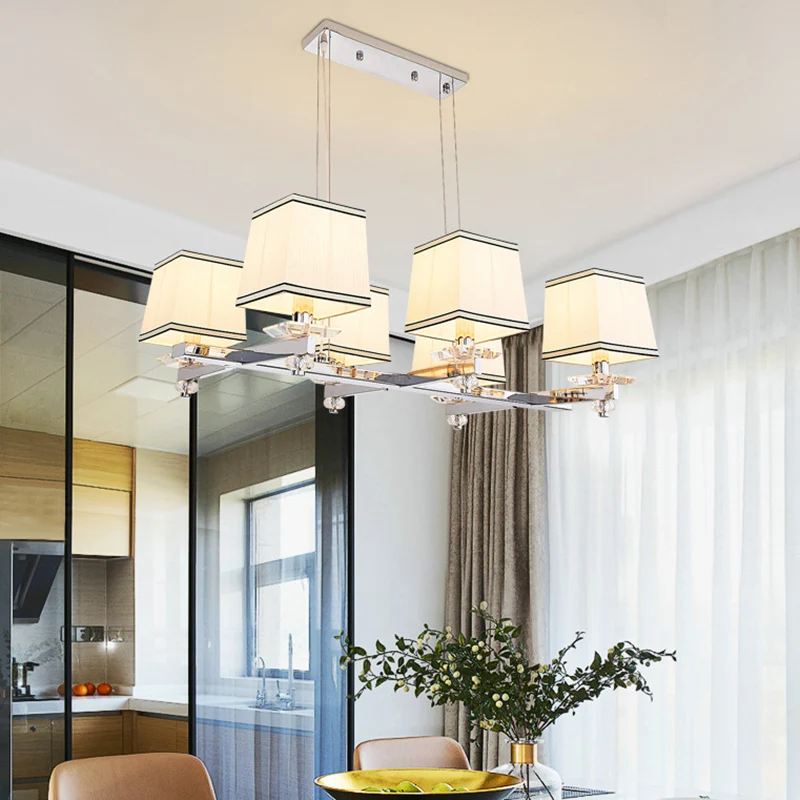 Stoffen witte eilandhanger Vierkant 6/8 lampen Traditionele hanglampenset voor eetkamer Clearhalo