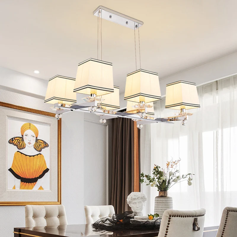 Stoffen witte eilandhanger Vierkant 6/8 lampen Traditionele hanglampenset voor eetkamer Clearhalo