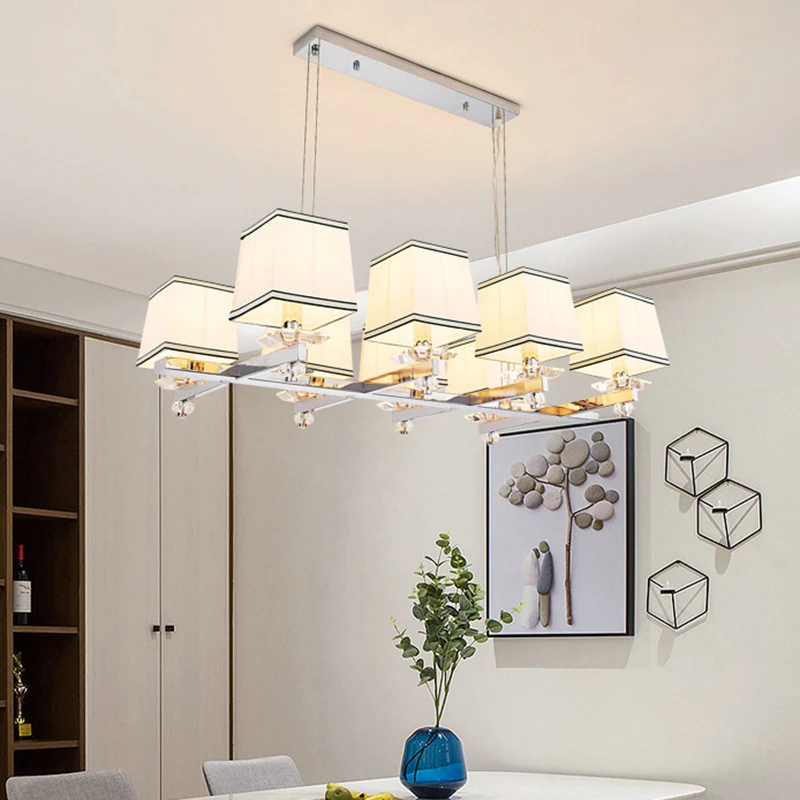 Stoffen witte eilandhanger Vierkant 6/8 lampen Traditionele hanglampenset voor eetkamer Clearhalo