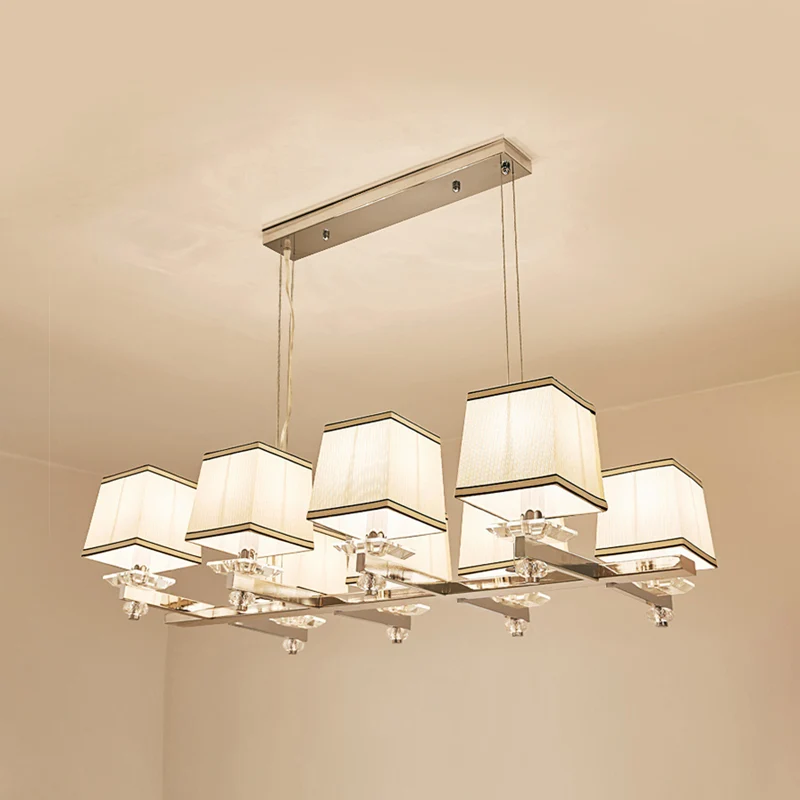 Stoffen witte eilandhanger Vierkant 6/8 lampen Traditionele hanglampenset voor eetkamer Clearhalo