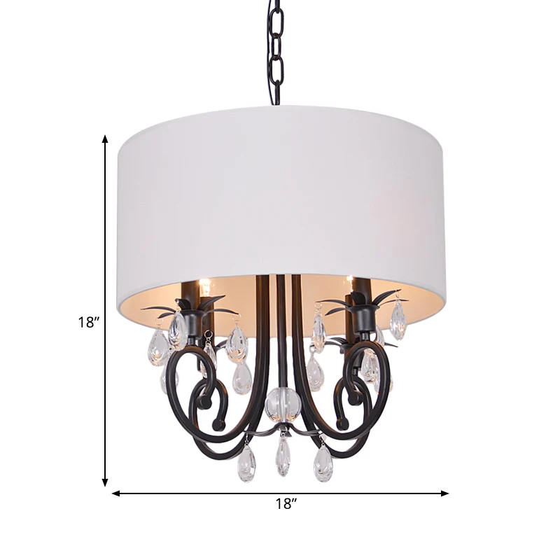 Stoffen witte hanglamp Drum 4-lichts Traditionele kroonluchterlamp voor slaapkamer Clearhalo