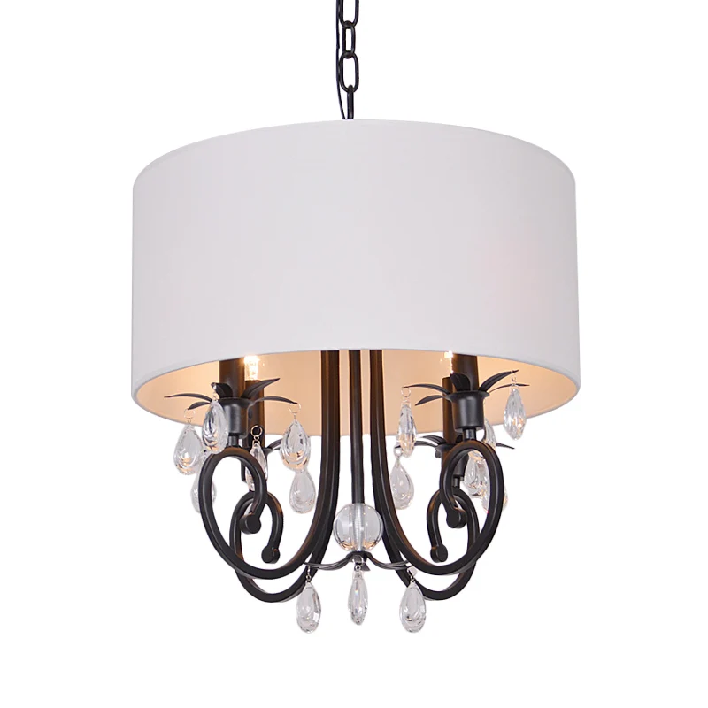Stoffen witte hanglamp Drum 4-lichts Traditionele kroonluchterlamp voor slaapkamer Clearhalo