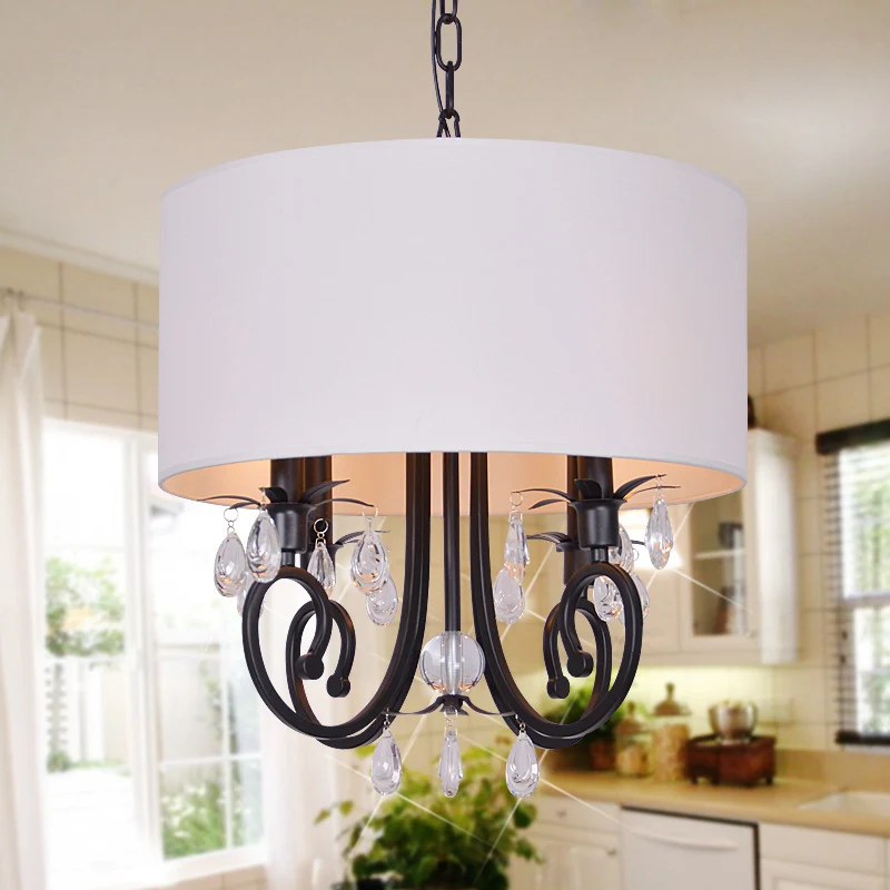 Stoffen witte hanglamp Drum 4-lichts Traditionele kroonluchterlamp voor slaapkamer Clearhalo