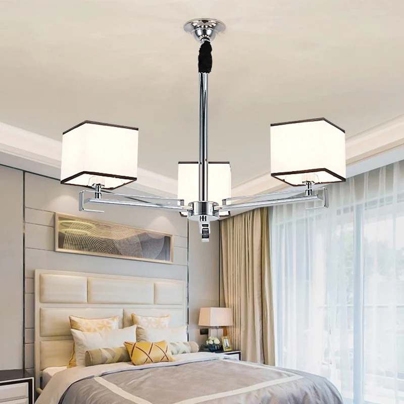 Stoffen witte hanglamp vierkant 3/6/8 lichten Klassieke kroonluchterlamp voor slaapkamer Clearhalo