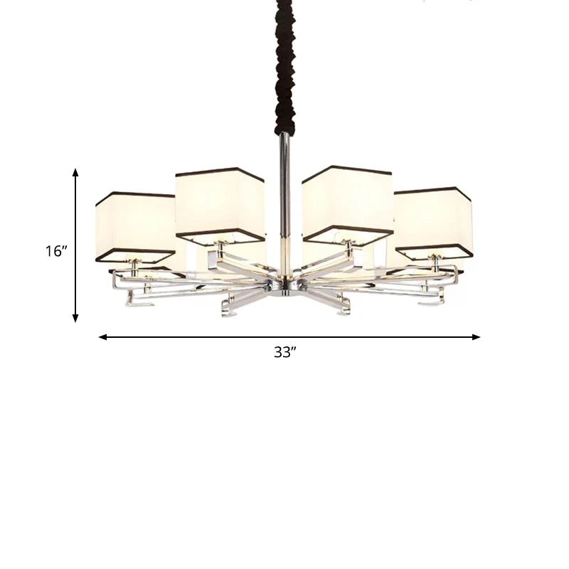 Stoffen witte hanglamp vierkant 3/6/8 lichten Klassieke kroonluchterlamp voor slaapkamer Clearhalo