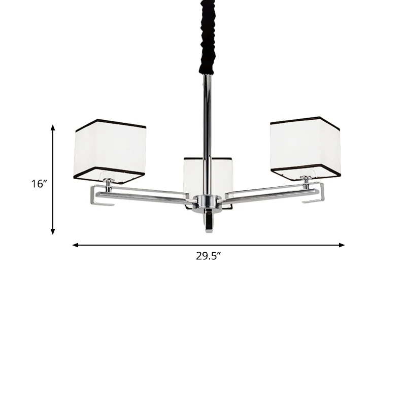 Stoffen witte hanglamp vierkant 3/6/8 lichten Klassieke kroonluchterlamp voor slaapkamer Clearhalo