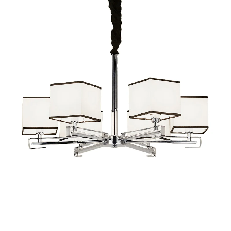 Stoffen witte hanglamp vierkant 3/6/8 lichten Klassieke kroonluchterlamp voor slaapkamer Clearhalo