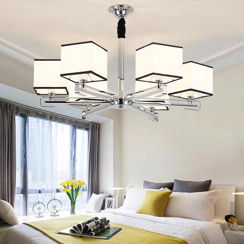 Stoffen witte hanglamp vierkant 3/6/8 lichten Klassieke kroonluchterlamp voor slaapkamer Clearhalo