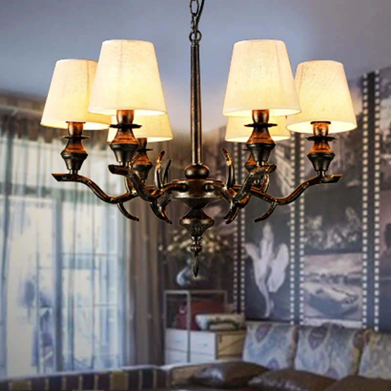 Stoffen zwarte hangende kroonluchter kegel 6 lampen Traditionele hanglamp voor restaurant Clearhalo