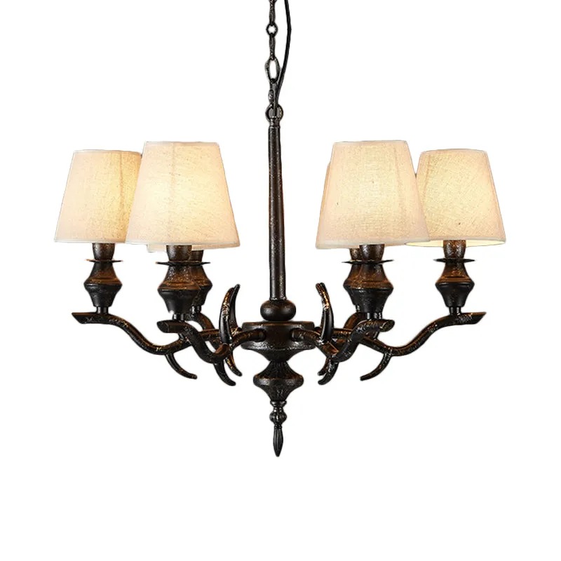 Stoffen zwarte hangende kroonluchter kegel 6 lampen Traditionele hanglamp voor restaurant Clearhalo
