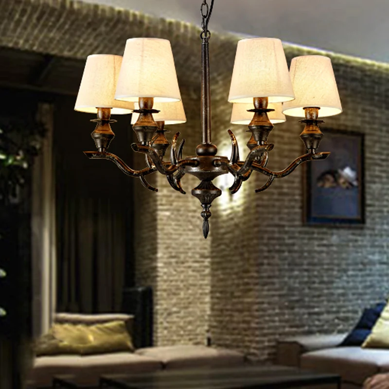 Stoffen zwarte hangende kroonluchter kegel 6 lampen Traditionele hanglamp voor restaurant Clearhalo