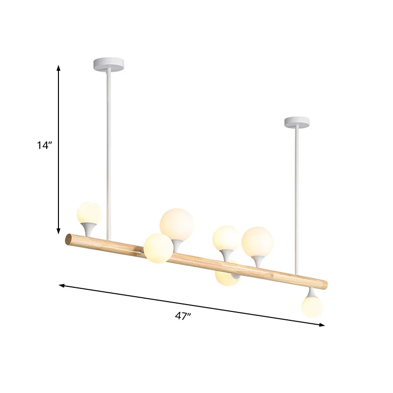 Straight Island Lighting Aziatisch hout 7 lampen Beige hangende plafondlamp voor eetkamer Clearhalo