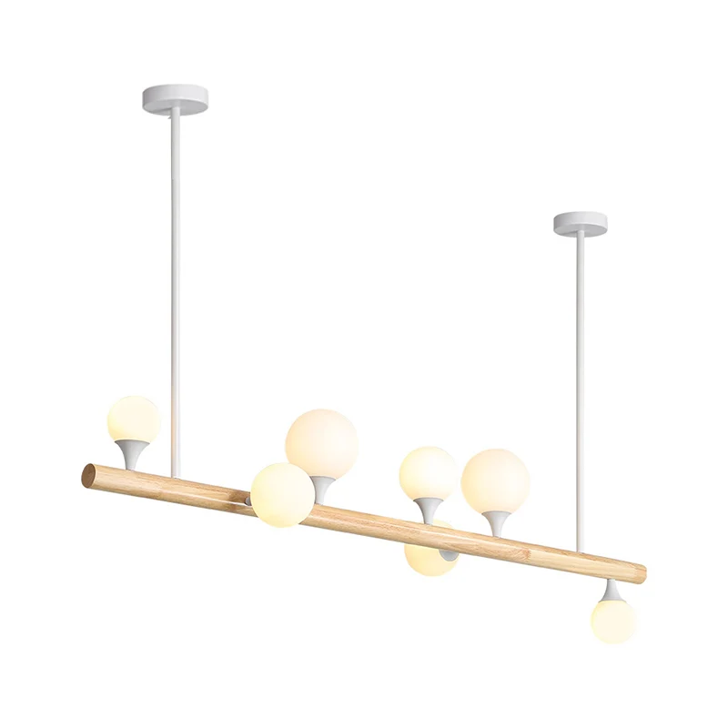 Straight Island Lighting Aziatisch hout 7 lampen Beige hangende plafondlamp voor eetkamer Clearhalo