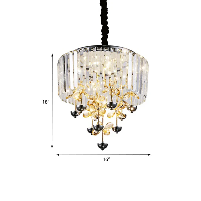 Strip Crystal LED hangende kroonluchter hedendaagse heldere trommel woonkamer drop lamp met innerlijke bloemtak decor Clea...