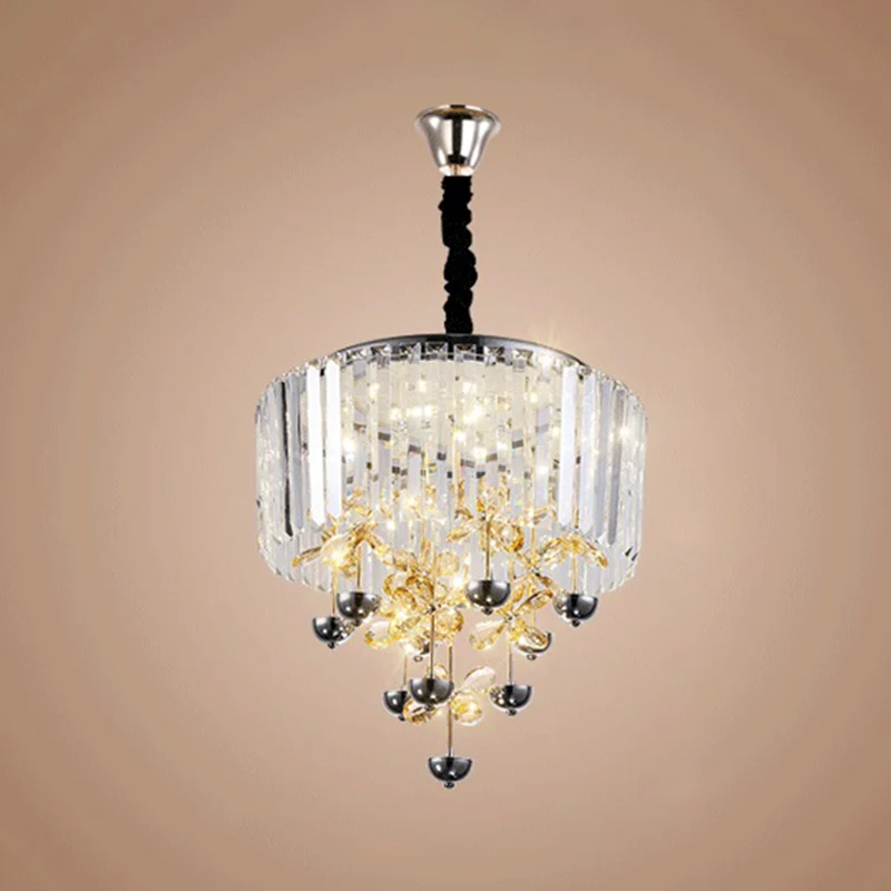 Strip Crystal LED hangende kroonluchter hedendaagse heldere trommel woonkamer drop lamp met innerlijke bloemtak decor Clea...