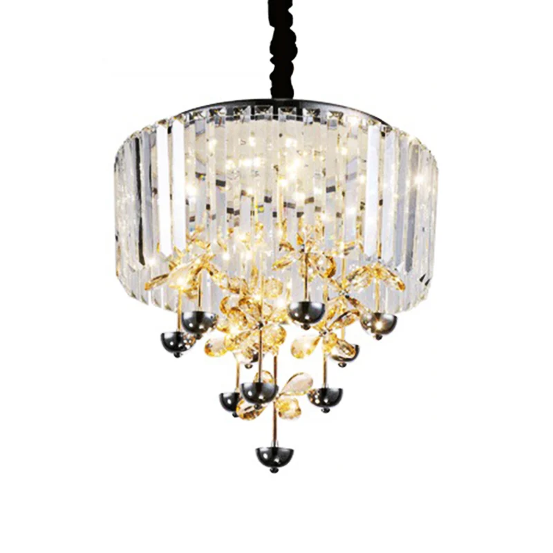 Strip Crystal LED hangende kroonluchter hedendaagse heldere trommel woonkamer drop lamp met innerlijke bloemtak decor Clea...