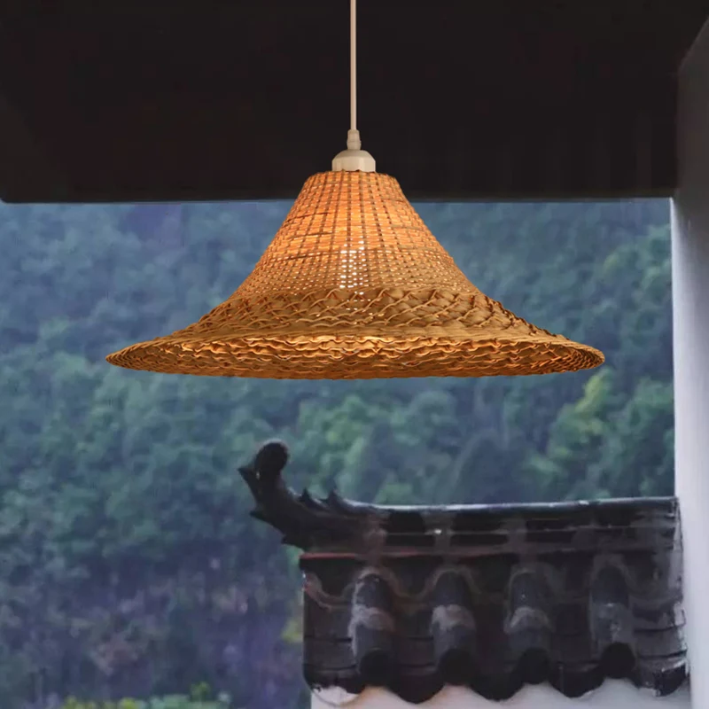 Strohoed-plafondlamp Aziatische stijl Bamboe 1-lamps hangend restaurantlichtarmatuur hout Clearhalo