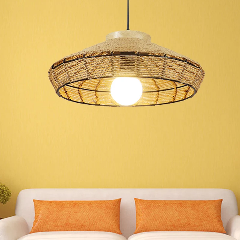 Strotouw schuur schaduw hanglamp rustieke enkele kop beige hanglamp voor woonkamer restaurant Clearhalo