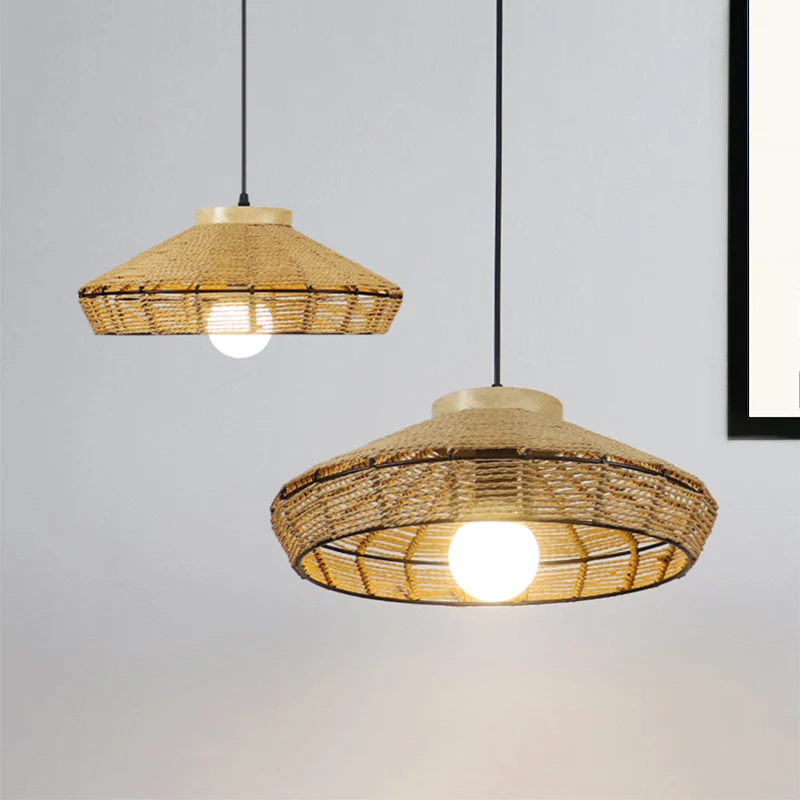 Strotouw schuur schaduw hanglamp rustieke enkele kop beige hanglamp voor woonkamer restaurant Clearhalo