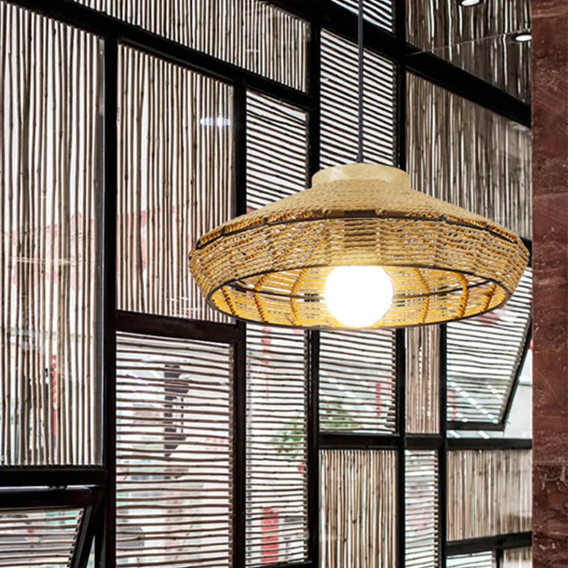 Strotouw schuur schaduw hanglamp rustieke enkele kop beige hanglamp voor woonkamer restaurant Clearhalo