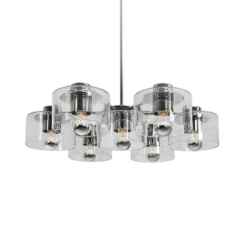 Studeerkamer Drum Hanglamp Helder Glas 7 Hoofden Eenvoudige Stijl Chrome E27 Kroonluchter Clearhalo