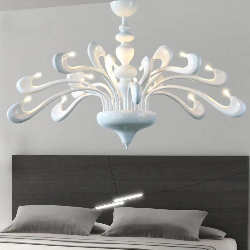 Swan Woonkamerkroonluchter Metallic 12 Lampen Minimalistische Hanglamp Wit Clearhalo