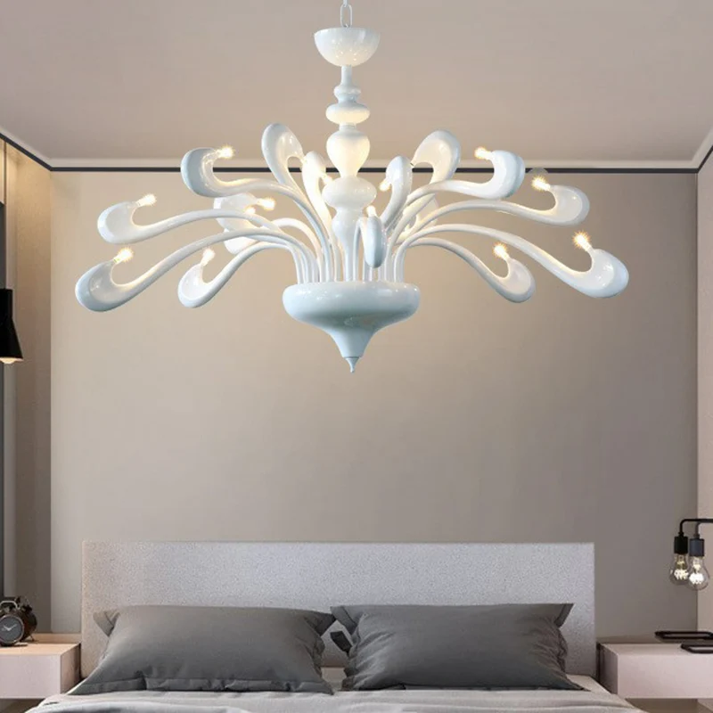 Swan Woonkamerkroonluchter Metallic 12 Lampen Minimalistische Hanglamp Wit Clearhalo