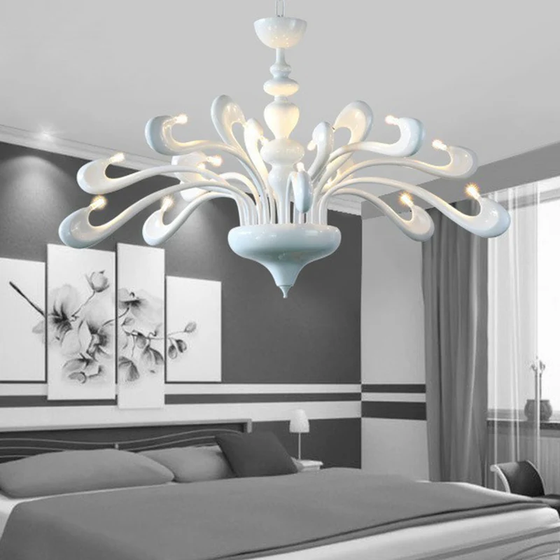 Swan Woonkamerkroonluchter Metallic 12 Lampen Minimalistische Hanglamp Wit Clearhalo