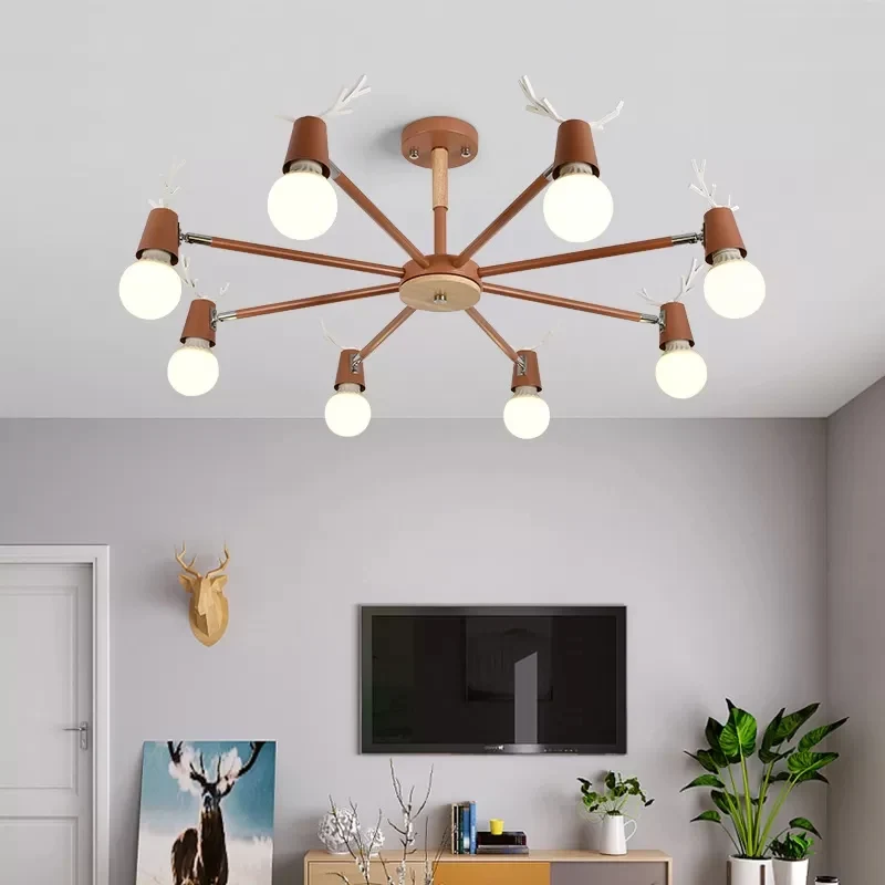 Sweet Cone Game Room Kroonluchter Metaal 8-lichts Macaron Hanglamp met gewei Clearhalo