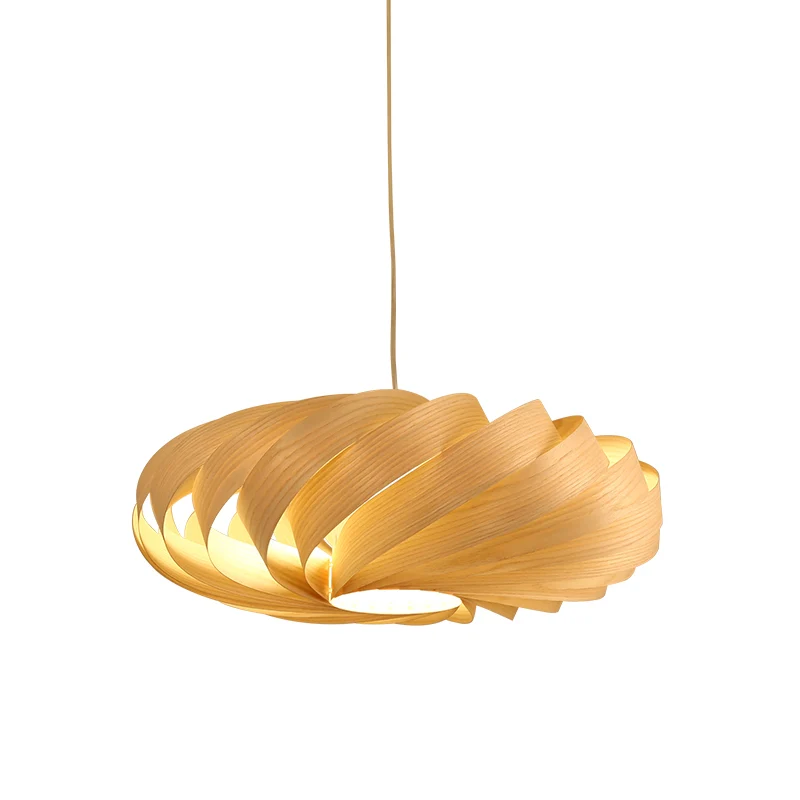 Swirl Houten Hanglamp Japanse 1 Kop Beige Plafondophanglamp voor Restaurant Clearhalo