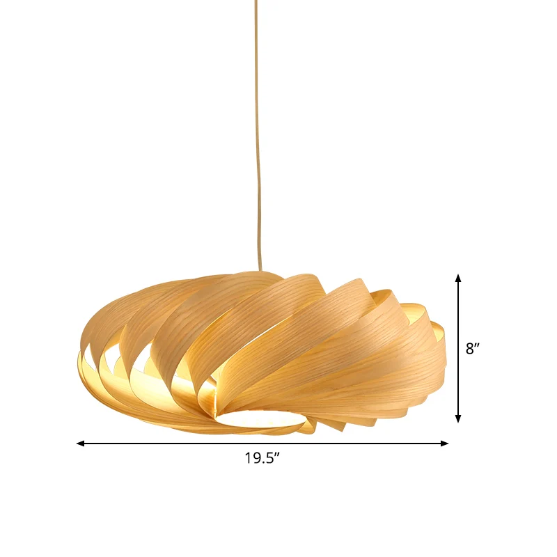 Swirl Houten Hanglamp Japanse 1 Kop Beige Plafondophanglamp voor Restaurant Clearhalo