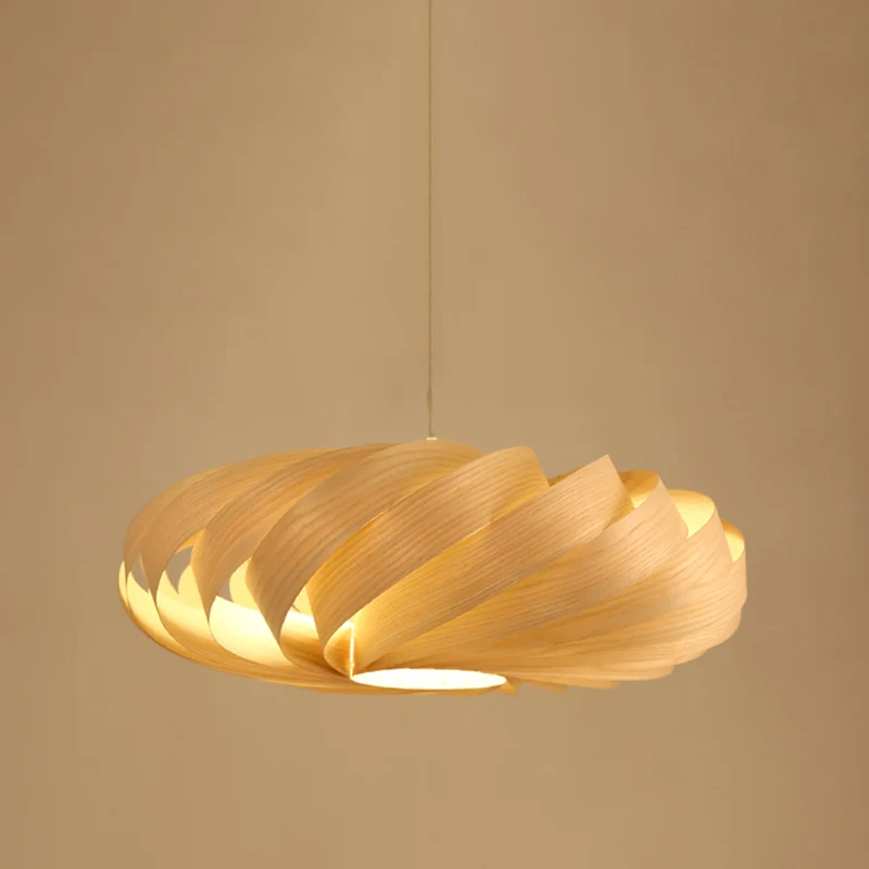 Swirl Houten Hanglamp Japanse 1 Kop Beige Plafondophanglamp voor Restaurant Clearhalo