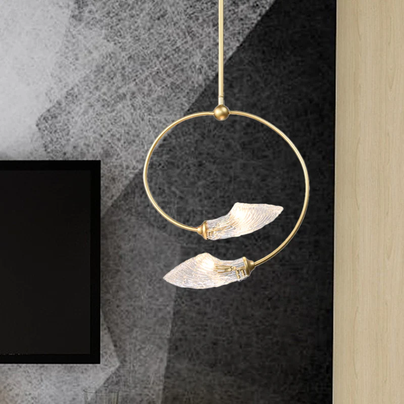 Swirly Flower Kroonluchter Verlichting Minimalistisch Helder Glas 2 Lampen Gouden Hangende Hanglamp Clearhalo
