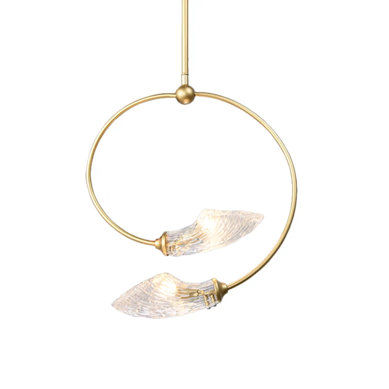 Swirly Flower Kroonluchter Verlichting Minimalistisch Helder Glas 2 Lampen Gouden Hangende Hanglamp Clearhalo