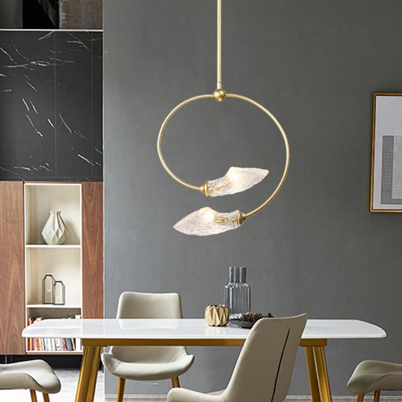 Swirly Flower Kroonluchter Verlichting Minimalistisch Helder Glas 2 Lampen Gouden Hangende Hanglamp Clearhalo