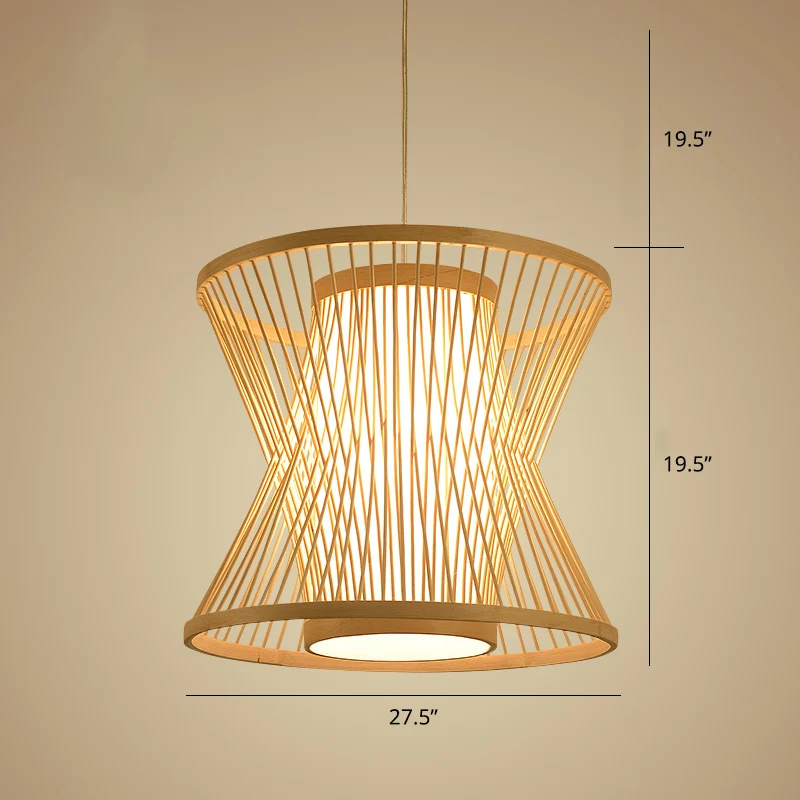 Symmetrische kooi hanglamp Scandinavisch bamboe 1 lamp beige slingerlicht voor restaurant Clearhalo